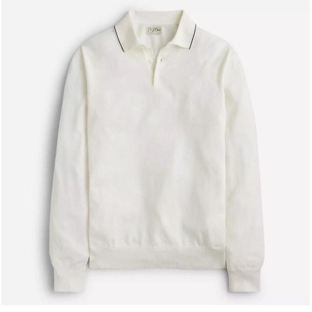J Crew White Long Sleeve Polo Shirt L